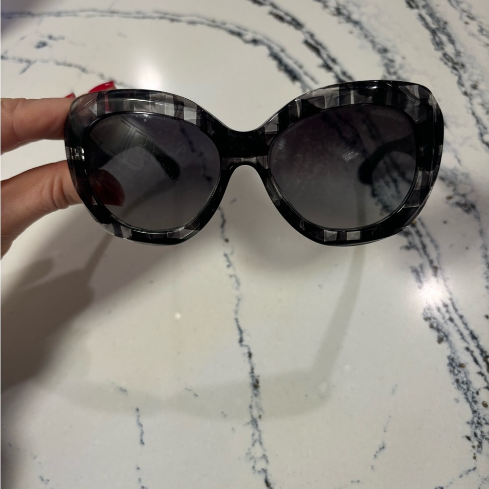 Chanel Black Patterned Oversized Women's Sunglasses